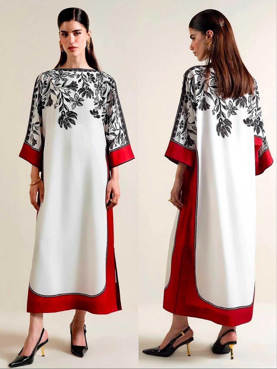 Stylish printed Arabic lawn suit 3 pcs in maroon