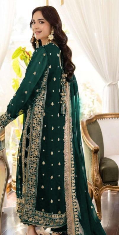 3 piece embroidered suit crinkle chiffon