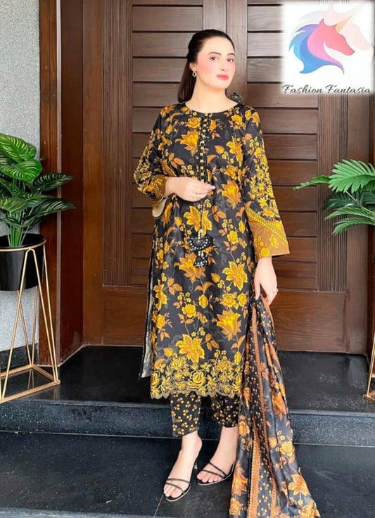 3 pcs women's stitched printed suit