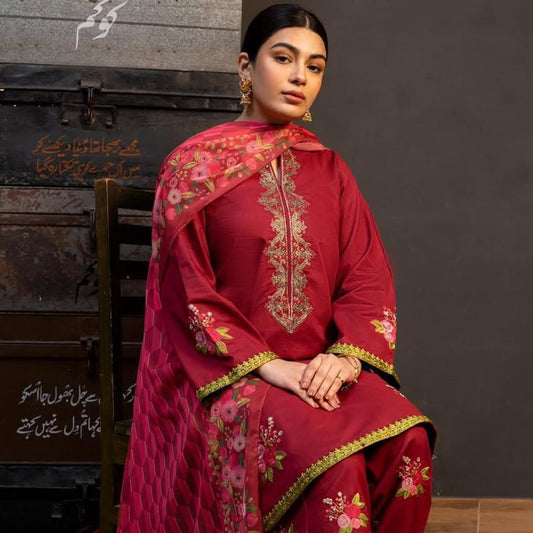 3 pcs women's unstitched embroidered suit