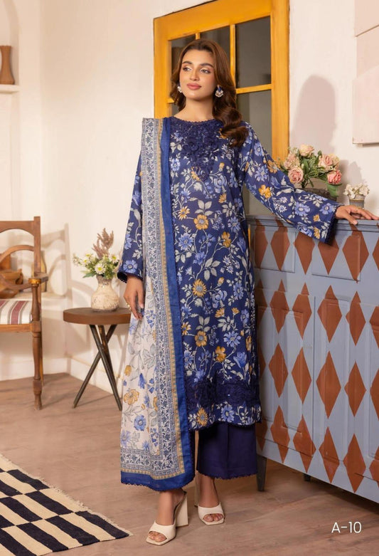 3 pcs women's unstitched printed suit