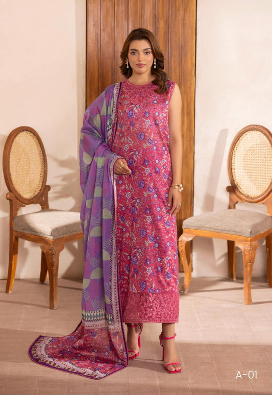 3 pcs women's unstitched printed suit