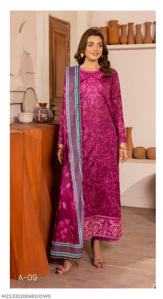 3 pcs women's unstitched printed suit