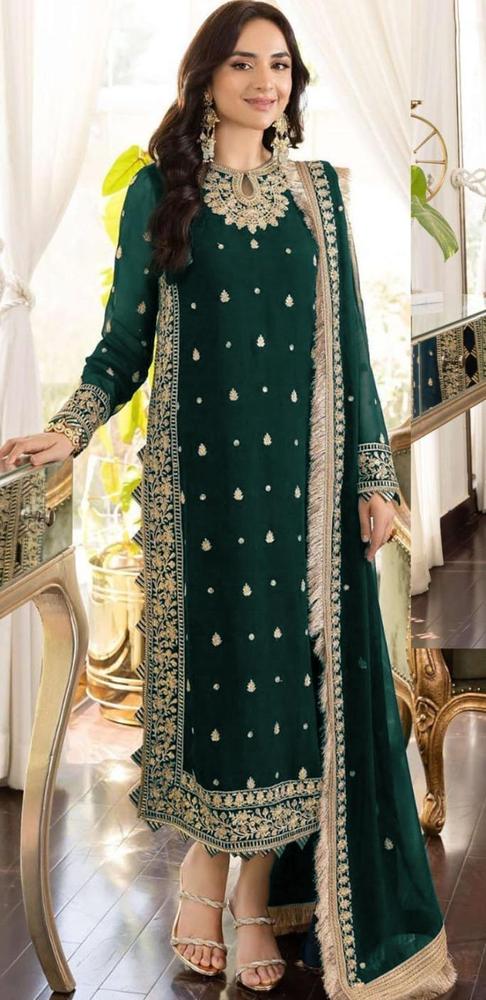 3 piece embroidered suit crinkle chiffon