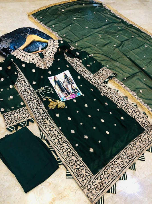 3 piece embroidered suit crinkle chiffon